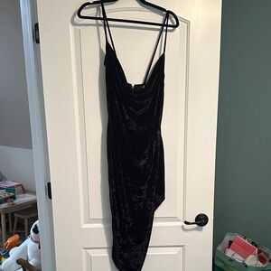 Black Velvet Asymmetric Slip Dress